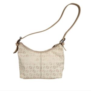 Nine & Company‎ Cream Jacquard Mini Y2K Baguette Handbag Faux Leather Trim